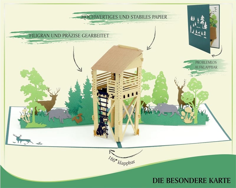 3D Geburtstagskarte für Jäger – Pop-up Karte mit Umschlag