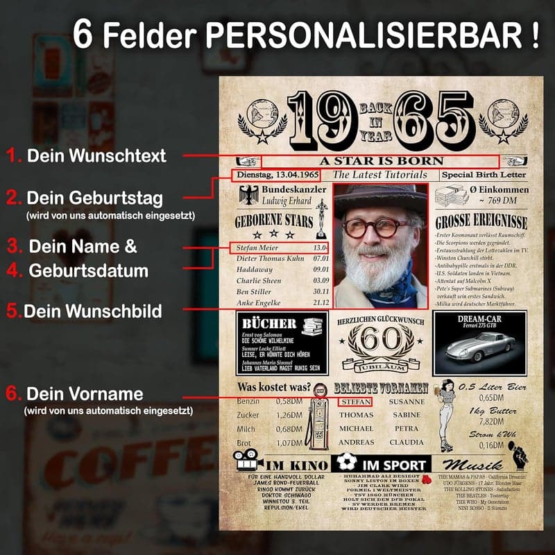 Personalisierbarer Ausdruck zum 60. Geburtstag auf 400g/m² Papier