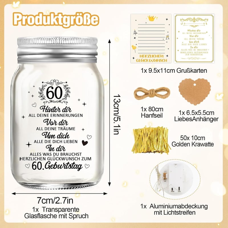 60. Geburtstagsgeschenk für Frauen - LED Flaschenlicht mit Geldgeschenk