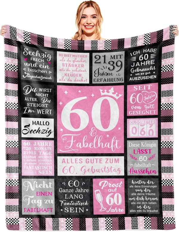 Lustiges Geschenk zum 60. Geburtstag für Frauen – Dekodecke 150x130 cm