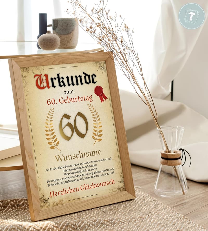 Personalisierte Urkunde zum 60. Geburtstag für Frauen und Männer