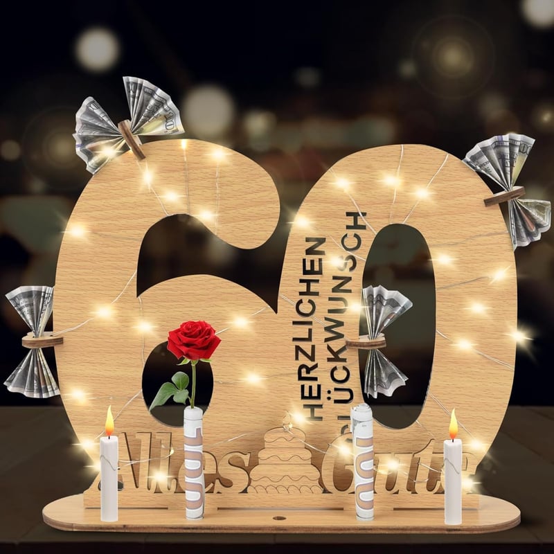 60. Geburtstag Deko für Männer und Frauen mit LED-Lichterkette und Gästebuch