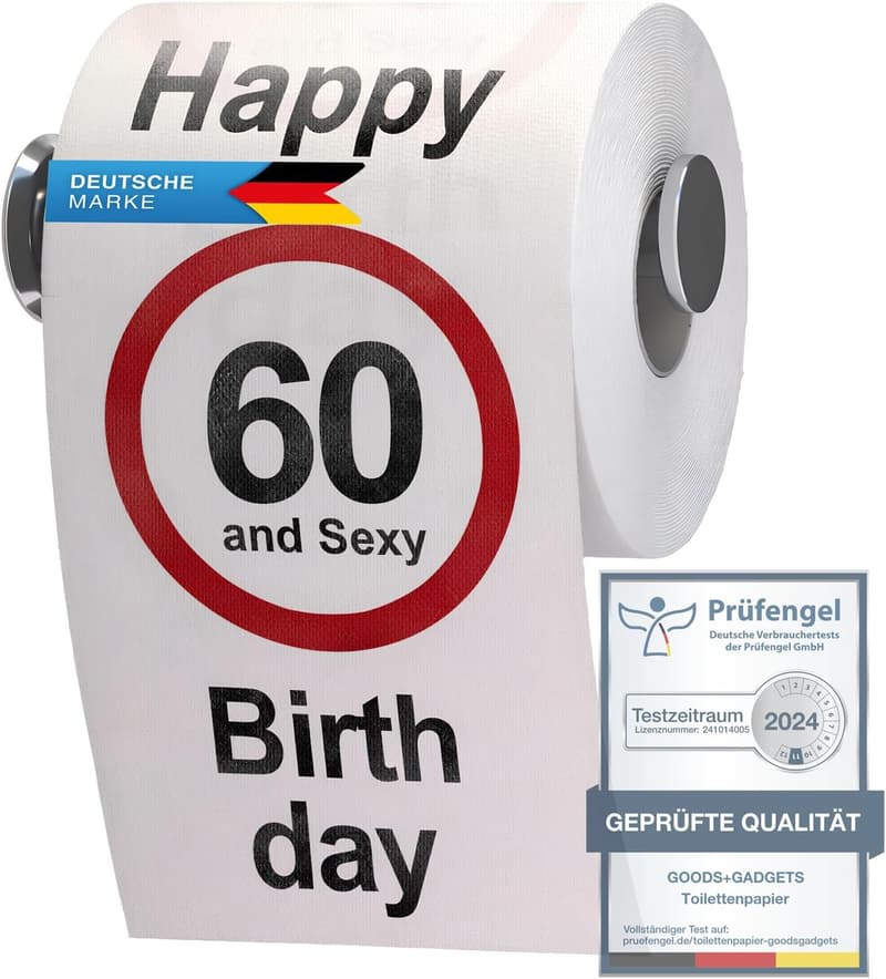 60. Geburtstag Toilettenpapier „60 und Sexy“ – Lustiges Geschenk für Männer