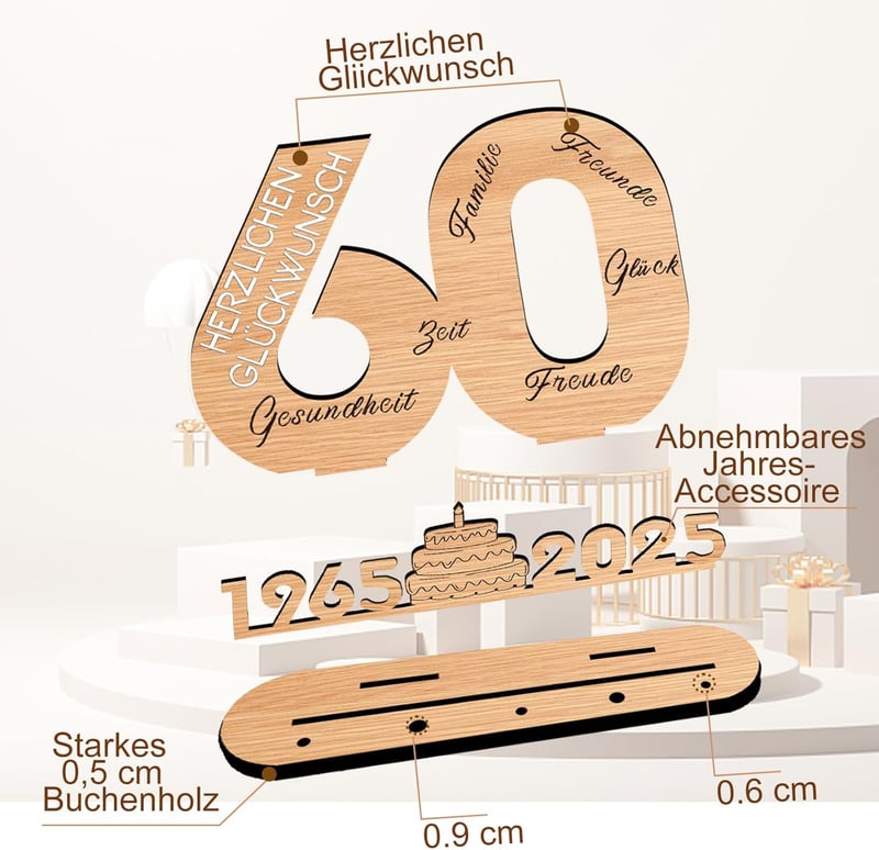 Personalisierbares Holz-Schild Gästebuch zum 60. Geburtstag