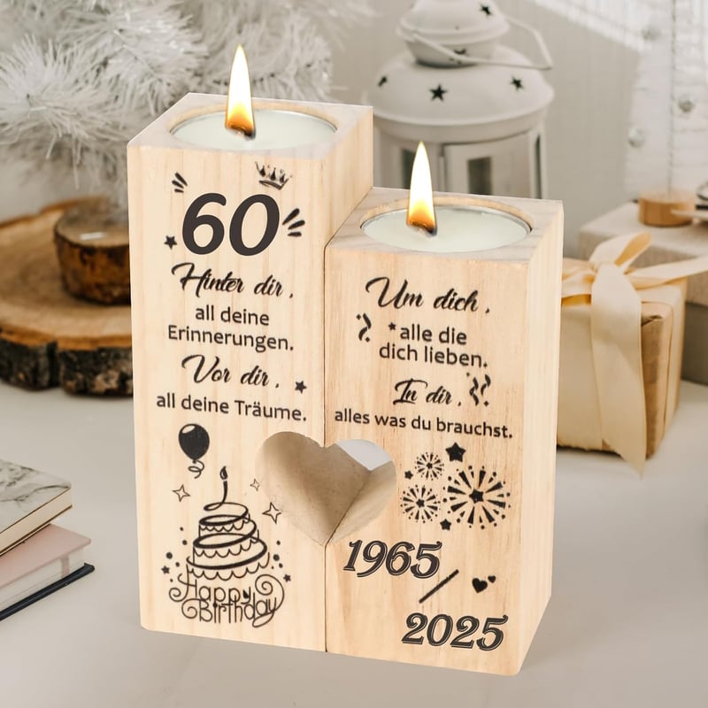 Kerzenständer zum 60. Geburtstag für Frauen, Geschenkidee 1965-2025