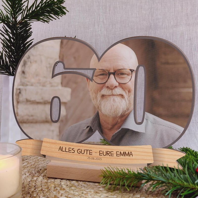 Personalisierte Holzbild-Deko zum 60. Geburtstag für Frauen und Männer