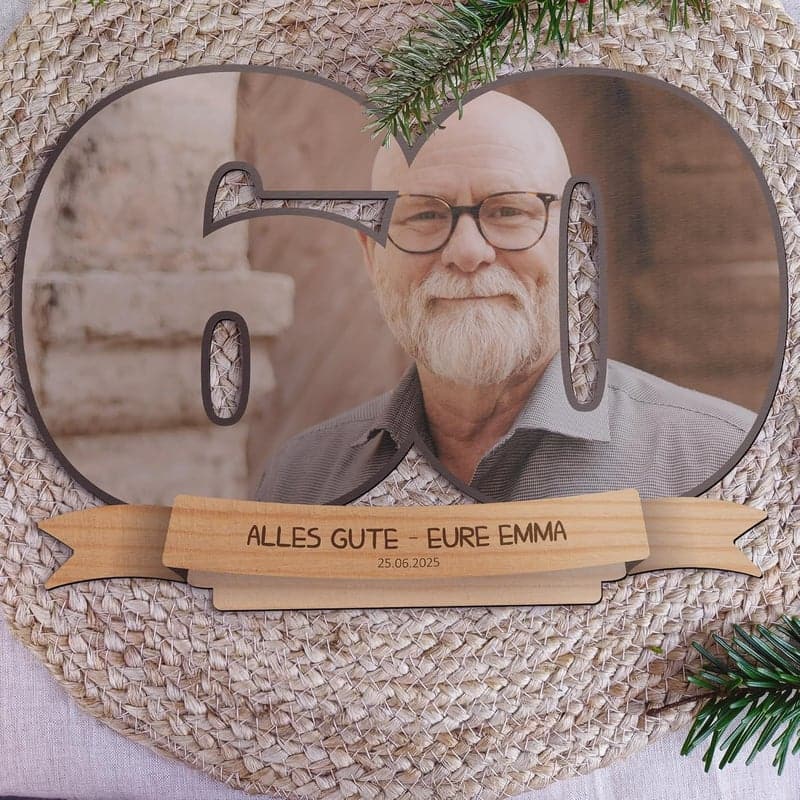 Personalisierte Holzbild-Deko zum 60. Geburtstag für Frauen und Männer