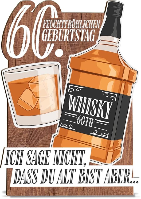Whisky-Geschenk-Karte zum 60. Geburtstag für Männer aus Holz
