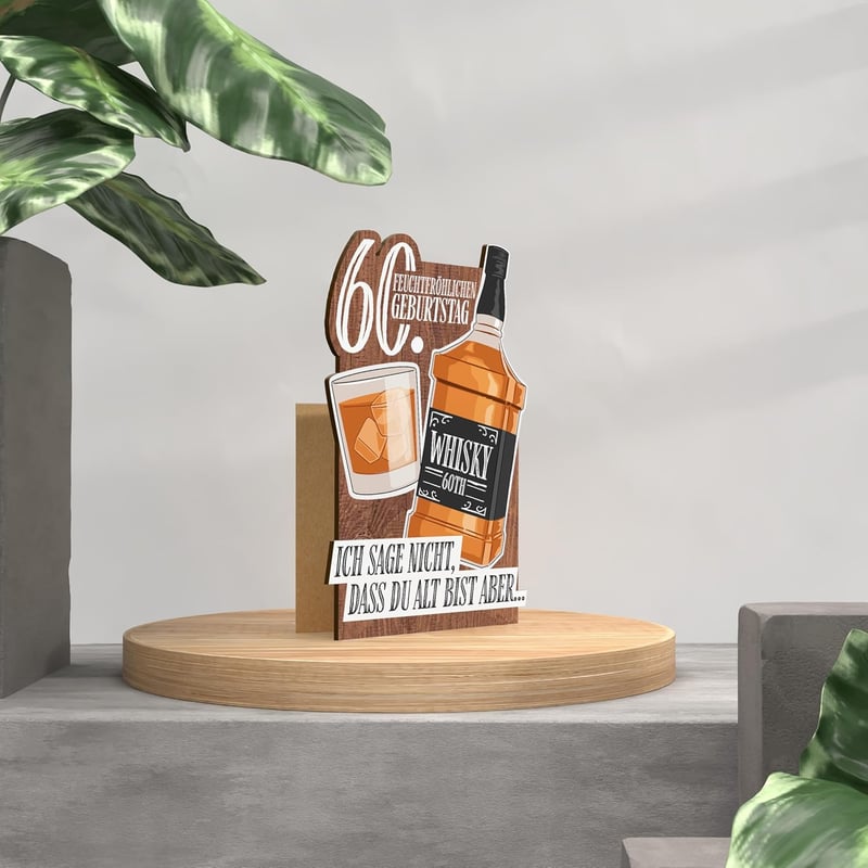 Whisky-Geschenk-Karte zum 60. Geburtstag für Männer aus Holz