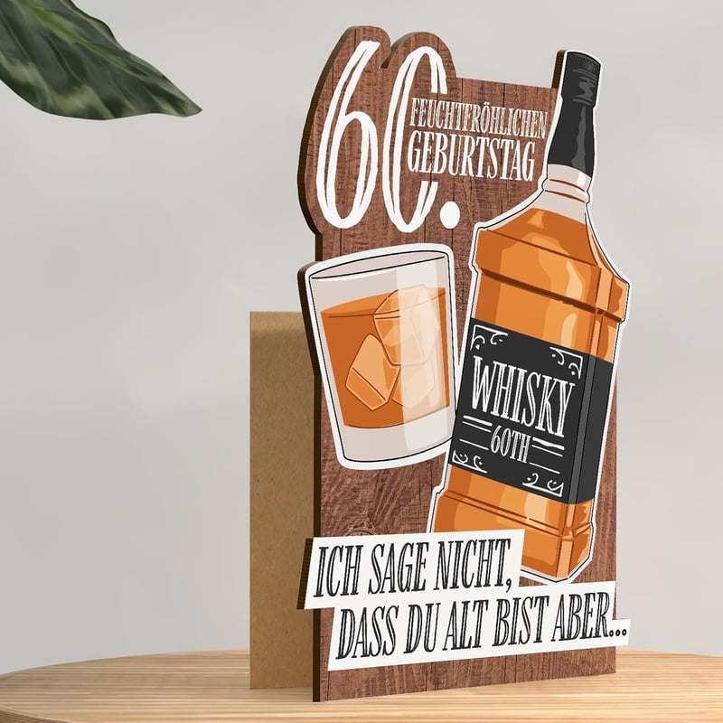 Whisky-Geschenk-Karte zum 60. Geburtstag für Männer aus Holz