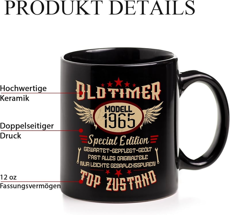 Geschenk-Kaffeetasse 1965 für Männer zum 60. Geburtstag, 350 ml