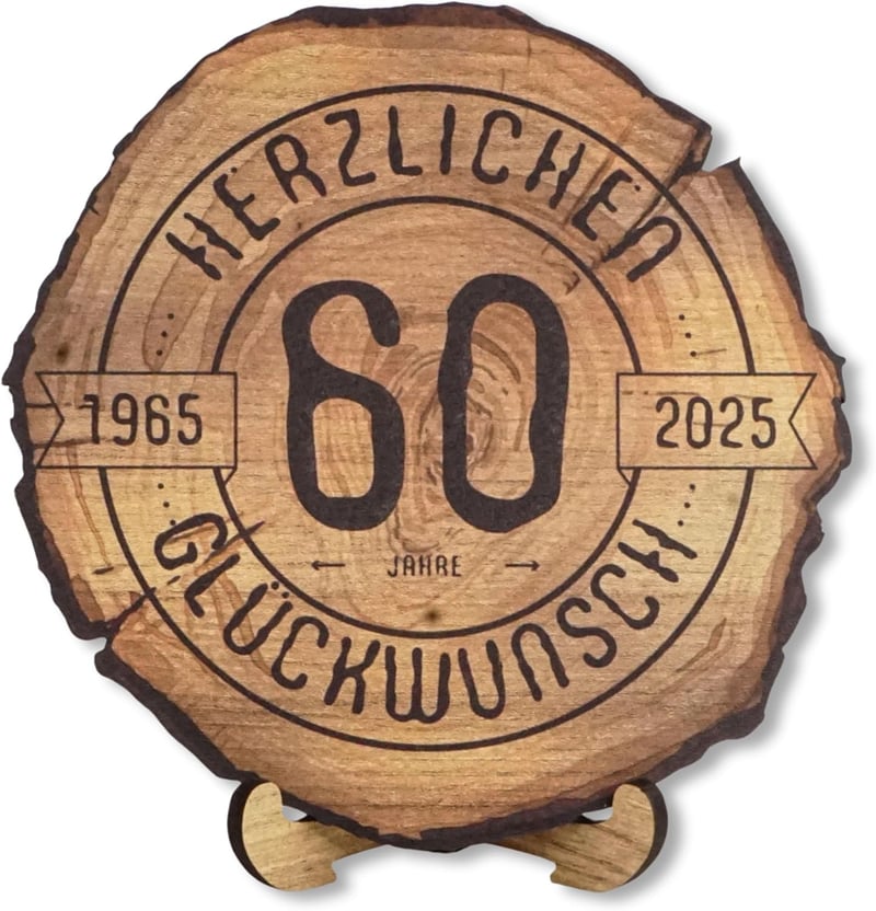 Holzscheibe zum 60. Geburtstag - Jubiläumsgeschenk, 20 cm