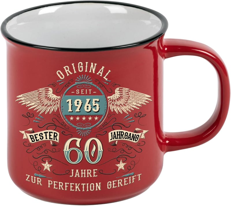 Kaffeetasse im Vintage-Stil mit Reliefdruck zum 60. Geburtstag