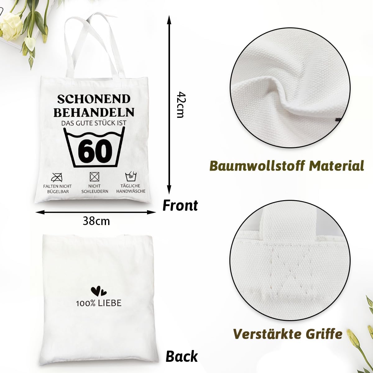 Baumwollbeutel zum 60. Geburtstag für Frauen - Lustiges Geschenk