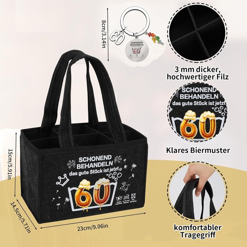 Lustige Männerhandtasche mit Flaschenöffner und Socken zum 60. Geburtstag