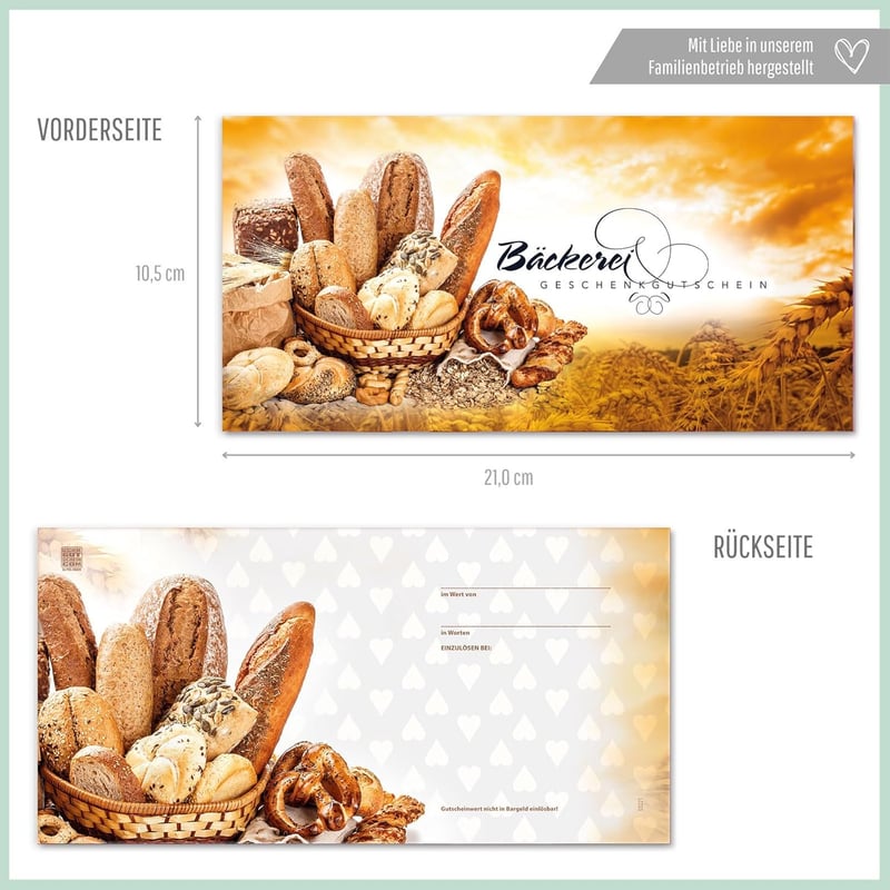 Geschenkgutschein Blanko für Bäckerei - 10 Stück zum Selber Ausfüllen