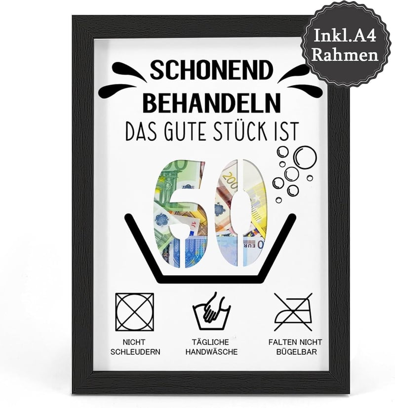 Witzige Geldgeschenke zum 60. Geburtstag für Männer und Frauen, DIN A4 Bilderrahmen