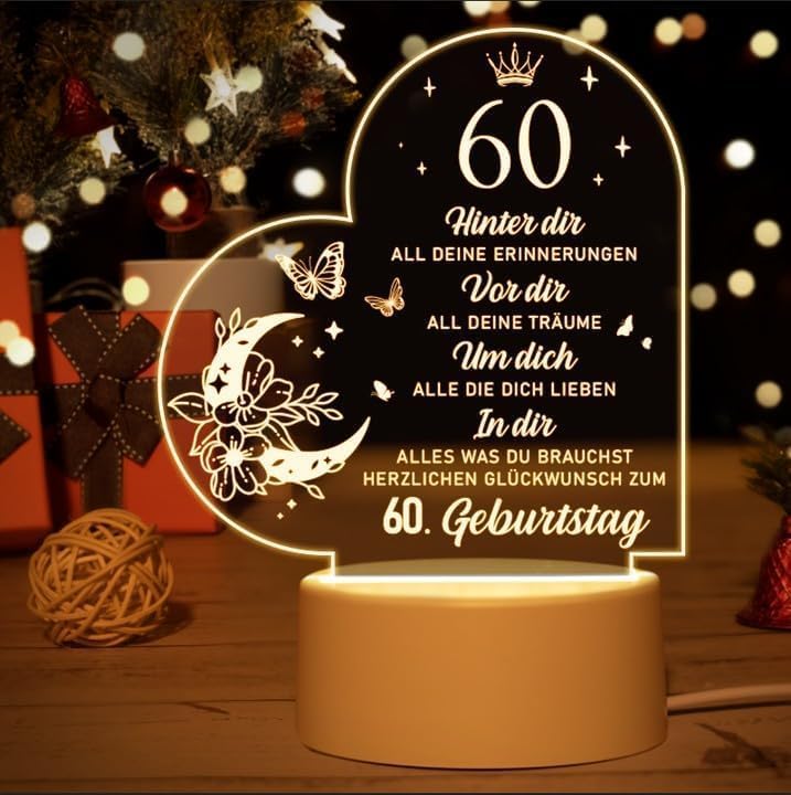 Geschenkidee zum 60. Geburtstag: Acryl Nachtlicht für Frauen und Männer