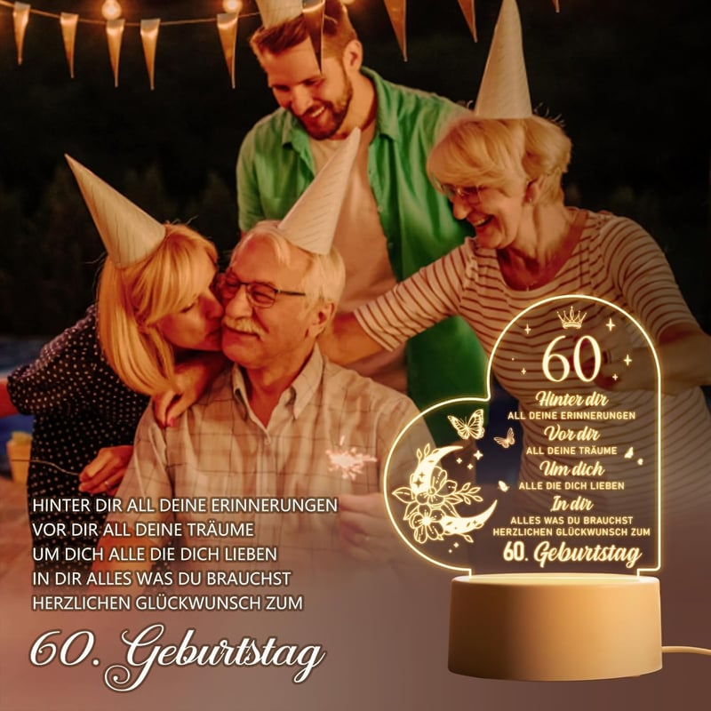 Geschenkidee zum 60. Geburtstag: Acryl Nachtlicht für Frauen und Männer