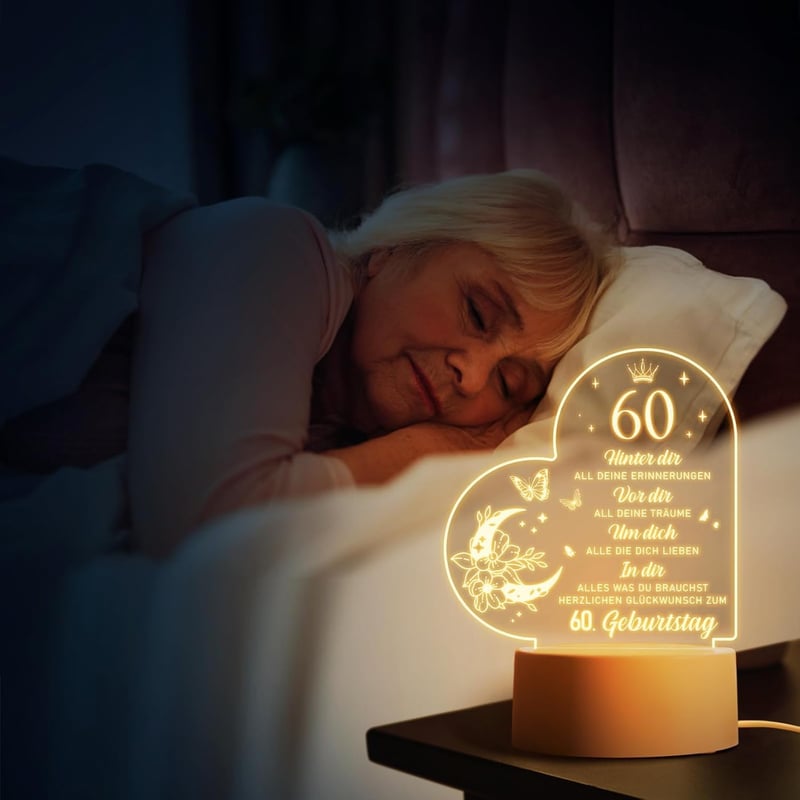 Geschenkidee zum 60. Geburtstag: Acryl Nachtlicht für Frauen und Männer