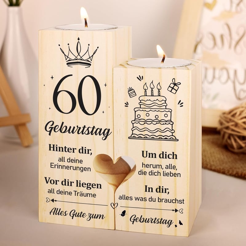 60. Geburtstag Kerzenständer aus Holz für Paare und Freunde