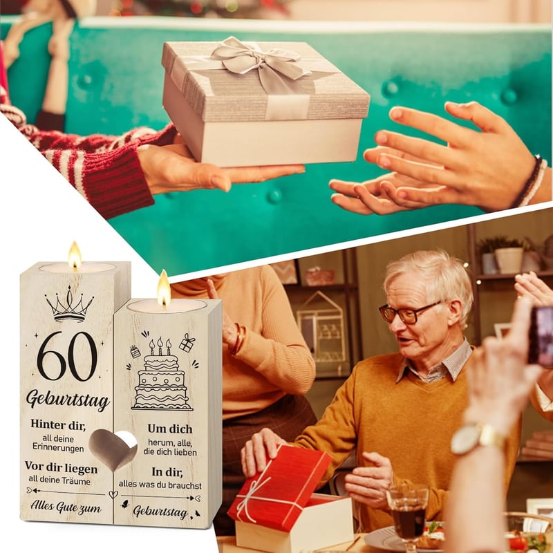 60. Geburtstag Kerzenständer aus Holz für Paare und Freunde