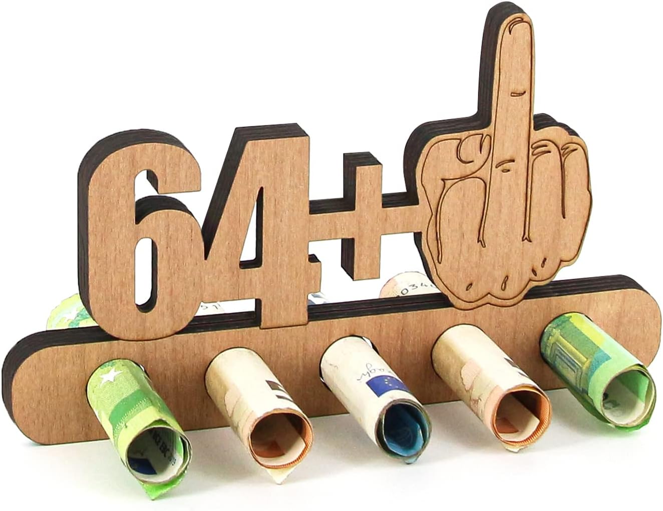 Originelles Geldgeschenk Holz zum 65. Geburtstag für Freunde und Familie