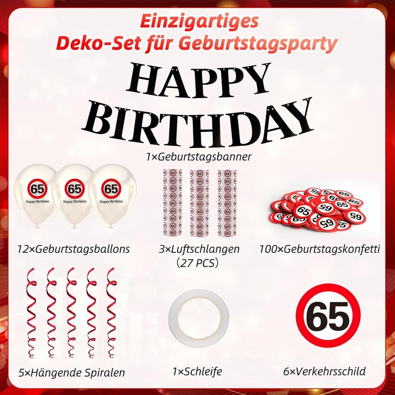 65. Geburtstag Deko mit Girlanden und Luftballons für Männer und Frauen