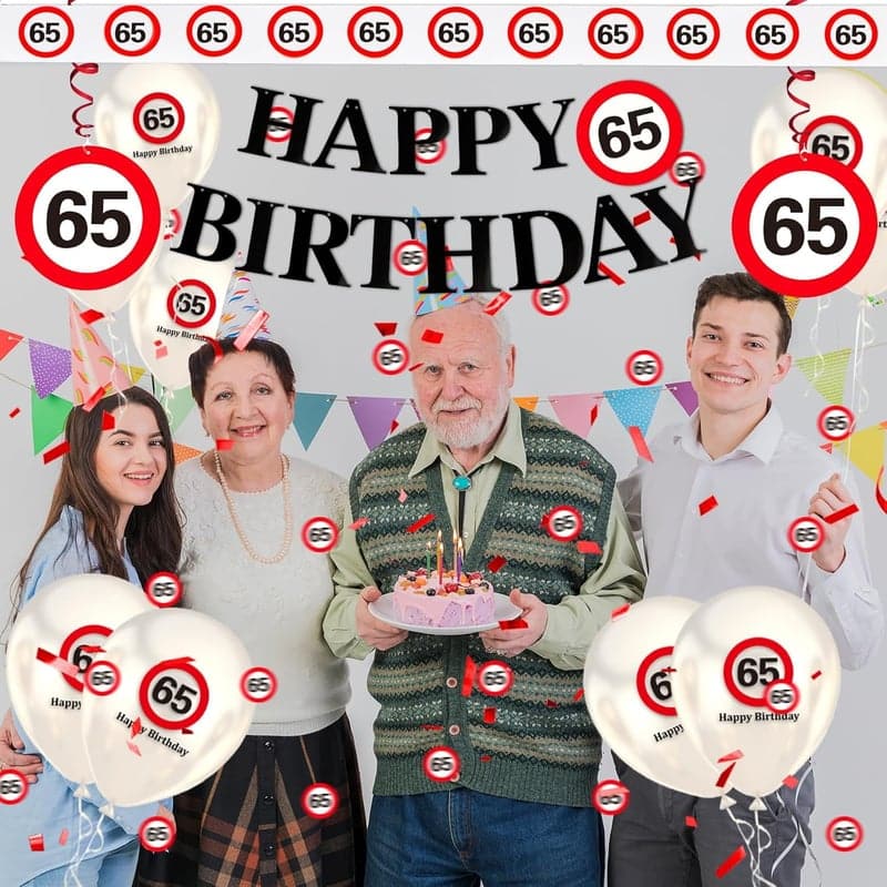 65. Geburtstag Deko mit Girlanden und Luftballons für Männer und Frauen