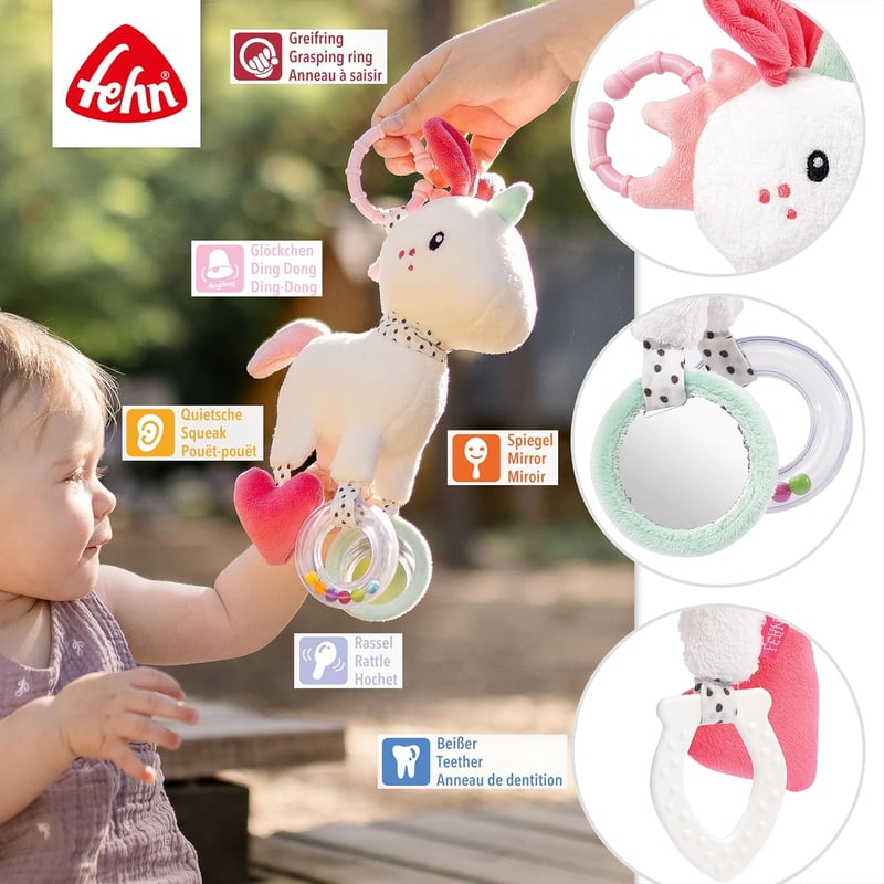 Einhorn Motorikspielzeug für Babys – Greif- und Kuscheltier ab 0+ Monaten