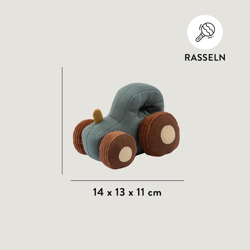 Fabelab Traktor Rassel aus Bio-Baumwolle für Babys bis 6 Monate