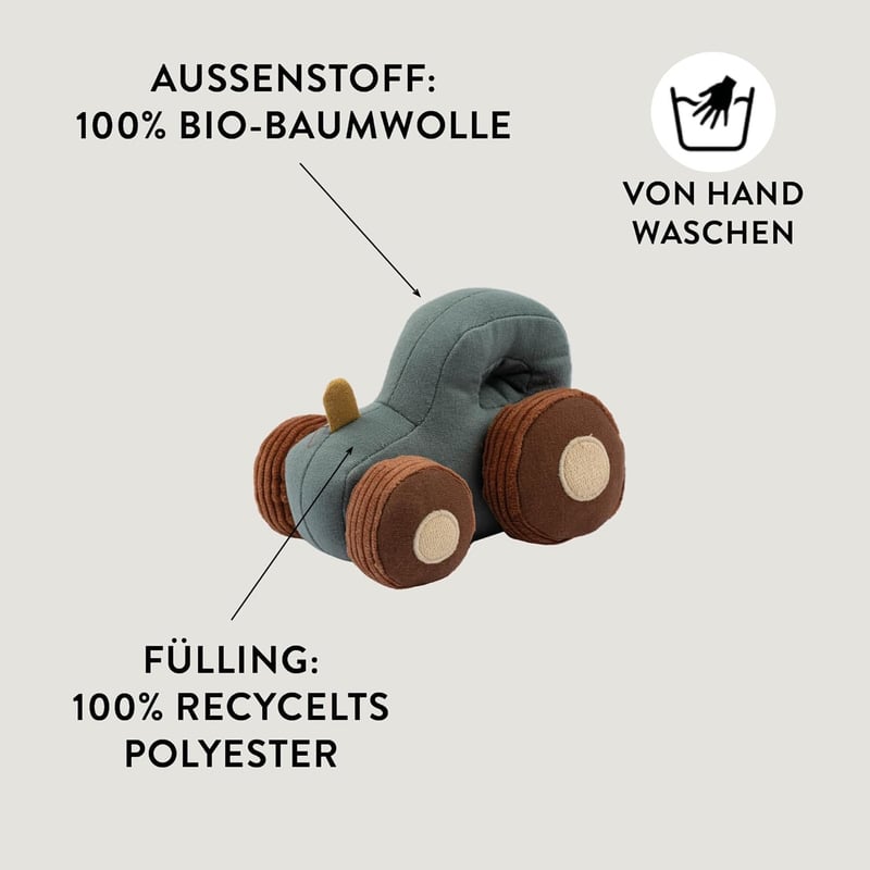 Fabelab Traktor Rassel aus Bio-Baumwolle für Babys bis 6 Monate