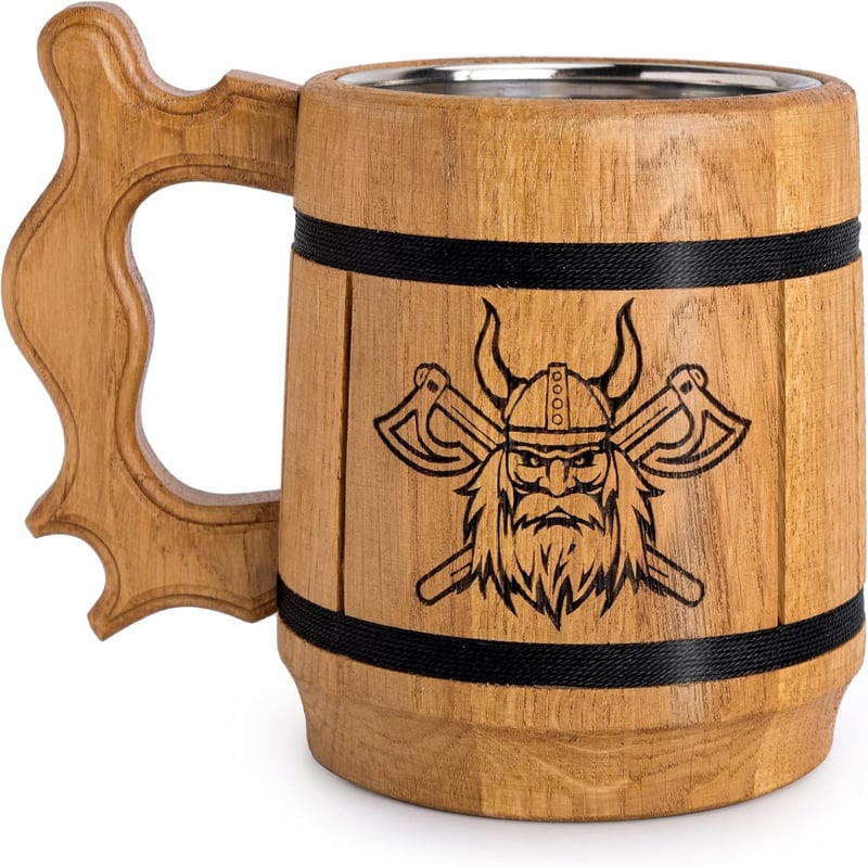 Wikinger Bierkrug aus Holz 0,6L mit Gravur – Geschenk für Männer