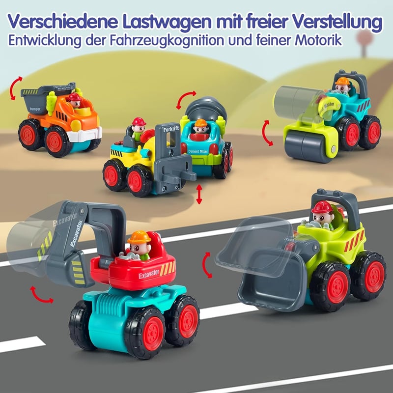 Spielzeugauto-Set für 1-2 Jahre - 6-teiliges Push & Go LKW-Set