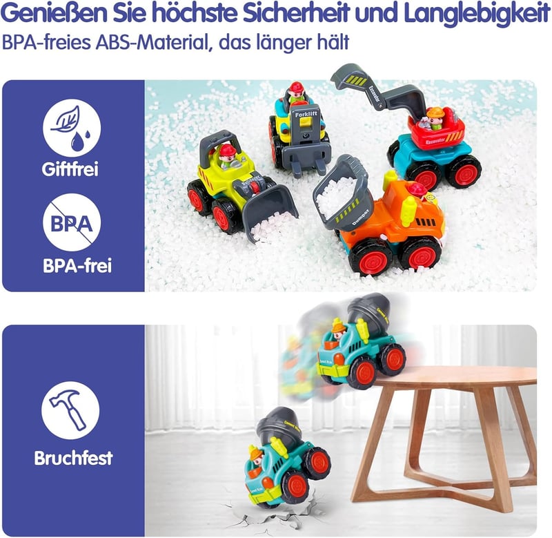 Spielzeugauto-Set für 1-2 Jahre - 6-teiliges Push & Go LKW-Set