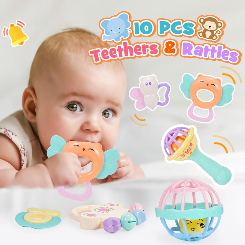 Montessori Rasseln & Beißring Set für Neugeborene, 14 Teile