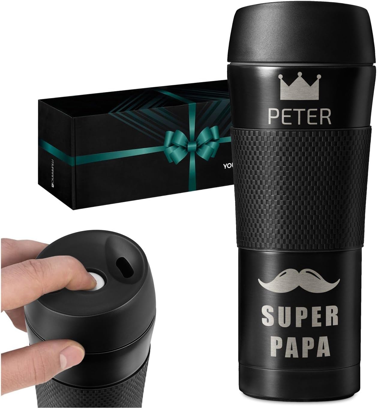 Personalisierter Edelstahl-Thermobecher für Männer - 450 ml - schwarz