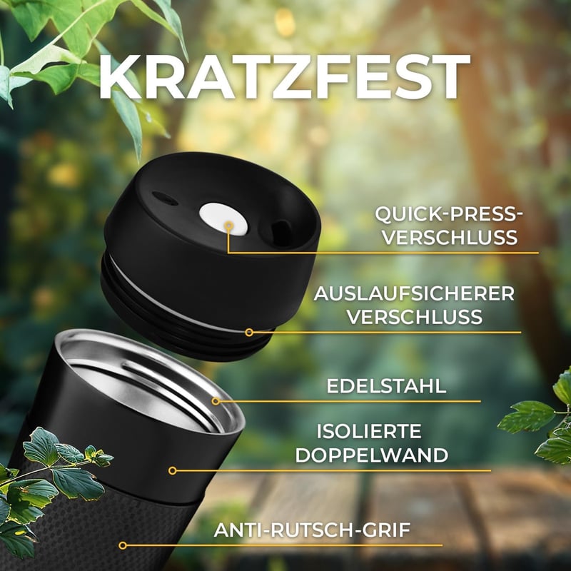 Personalisierter Edelstahl-Thermobecher für Männer - 450 ml - schwarz