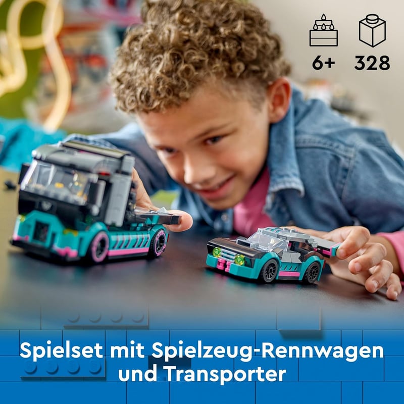 LEGO City Autotransporter mit Rennwagen, Bauset für Kinder ab 6 Jahren
