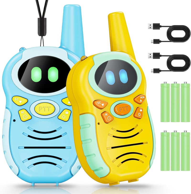 Wiederaufladbares Walkie Talkie für Kinder mit LCD und Taschenlampe, 3-5 km Reichweite