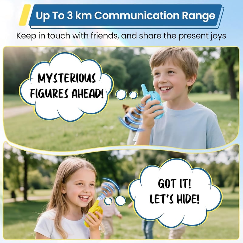 Wiederaufladbares Walkie Talkie für Kinder mit LCD und Taschenlampe, 3-5 km Reichweite