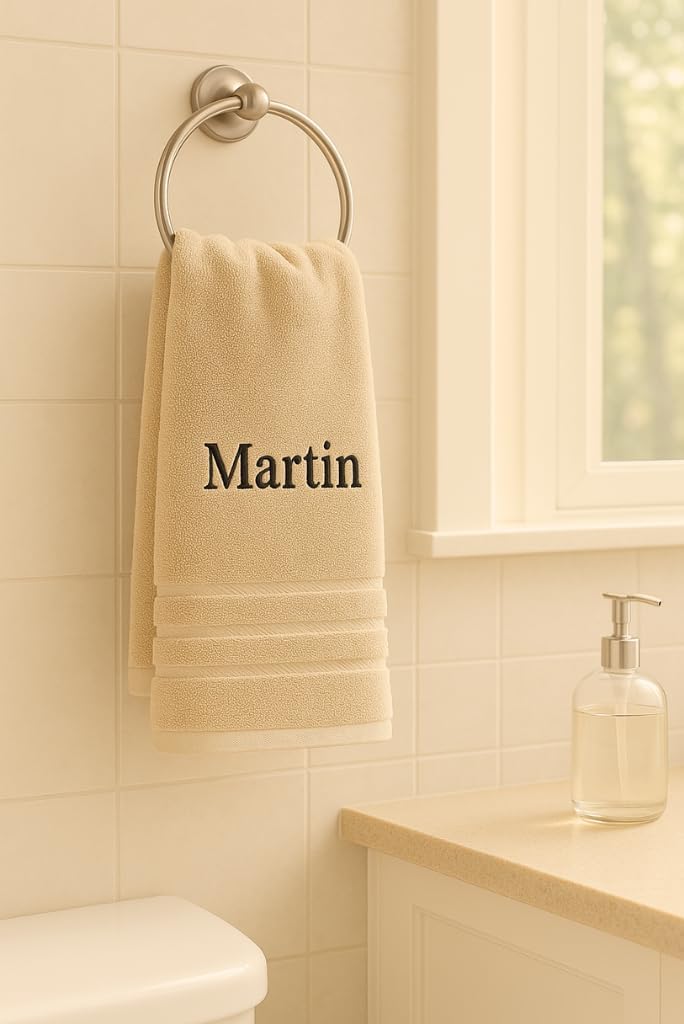 Personalisierbares Badetuch mit Namen, 70 x 140 cm, Creme