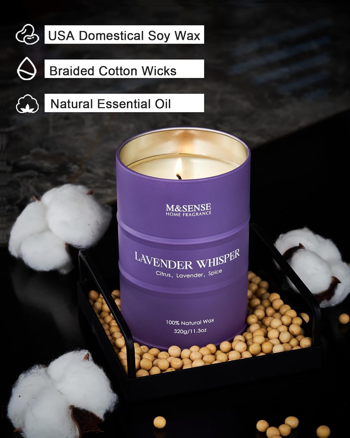 Lavendel Duftkerze 320g – Aromatherapie für Stressabbau und Entspannung