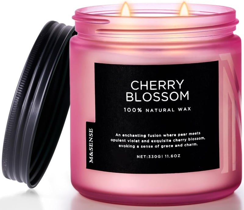 Kirschblüte Duftkerze im Glas - 330g, 70 Stunden Brenndauer, für Entspannung