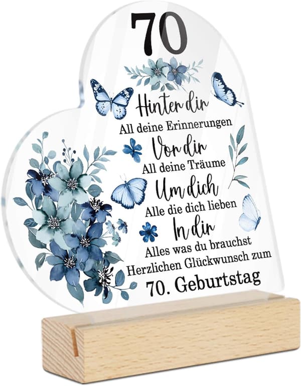Acrylschild mit Holzsockel – Dekoration zum 70. Geburtstag für Familie und Freunde