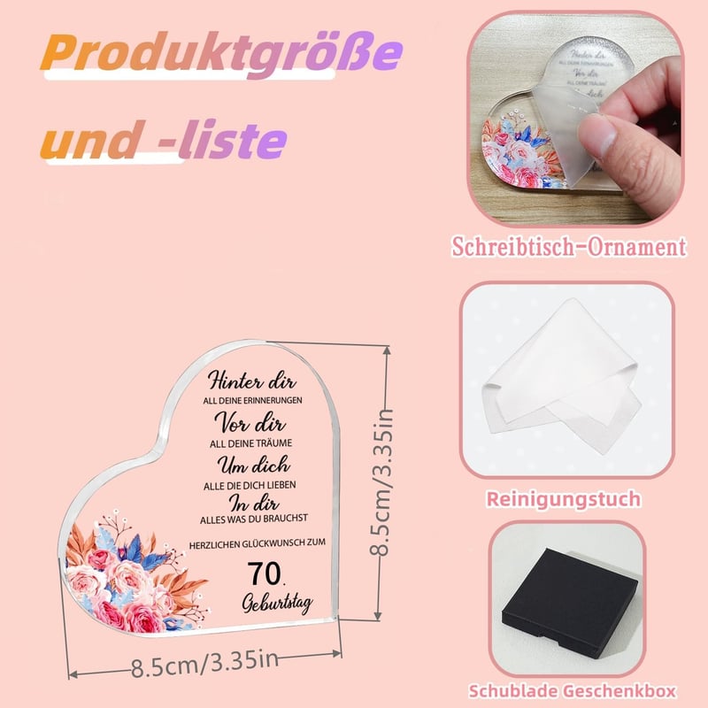 Acrylplakette zum 70. Geburtstag für Frauen