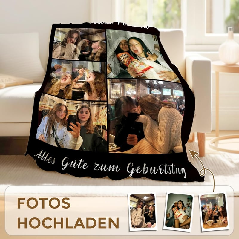 Personalisierte Kuscheldecke mit 5 Fotos – Geschenk für Frauen