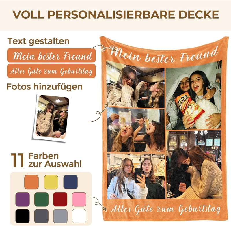 Personalisierte Kuscheldecke mit 5 Fotos – Geschenk für Frauen