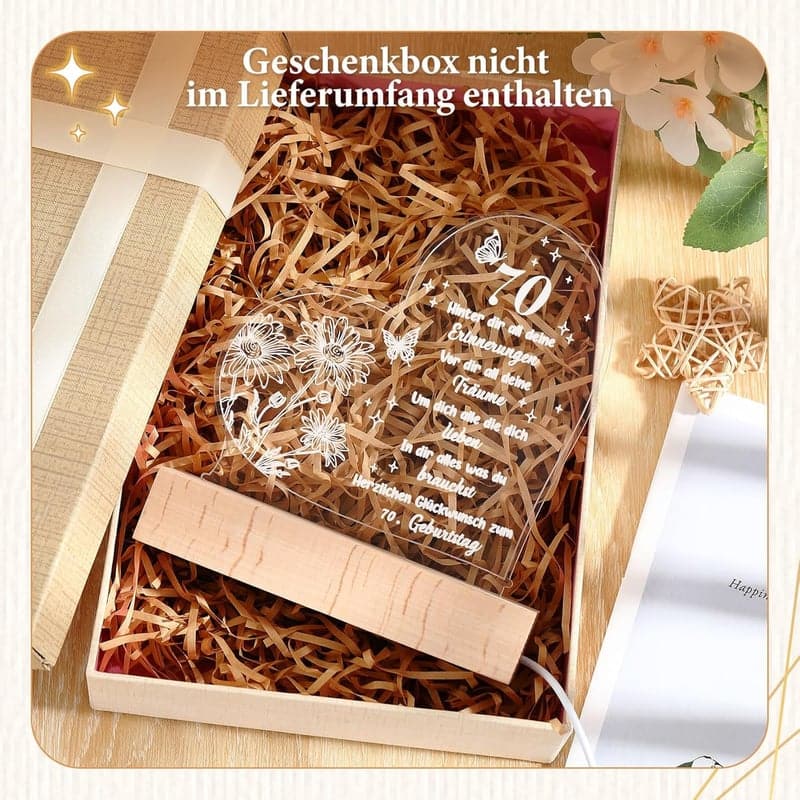 70. Geburtstag Acryl Nachtlicht mit Gravur für Frauen und Männer