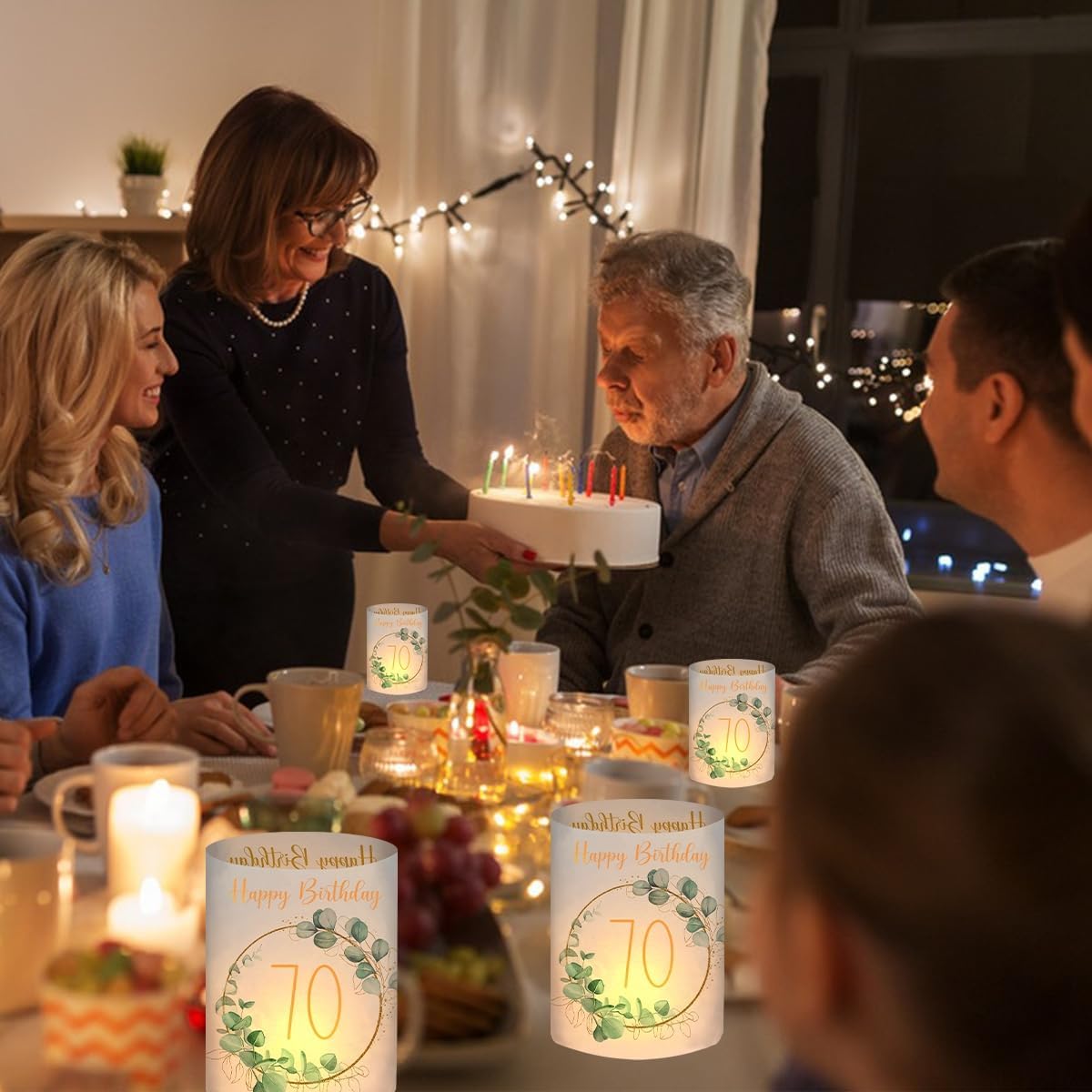 70. Geburtstag Tischdeko mit 12 Windlichtern für Teelichter